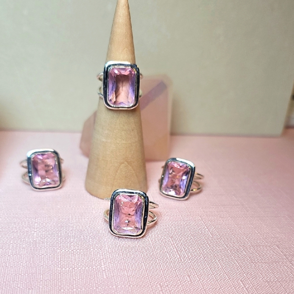 Chic Pink Kunzite Stone Silver Ring